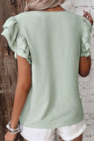 V-Neck Ruffled Cap Sleeve Blouse - felvior