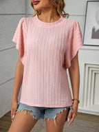 Textured Round Neck Short Sleeve Top
