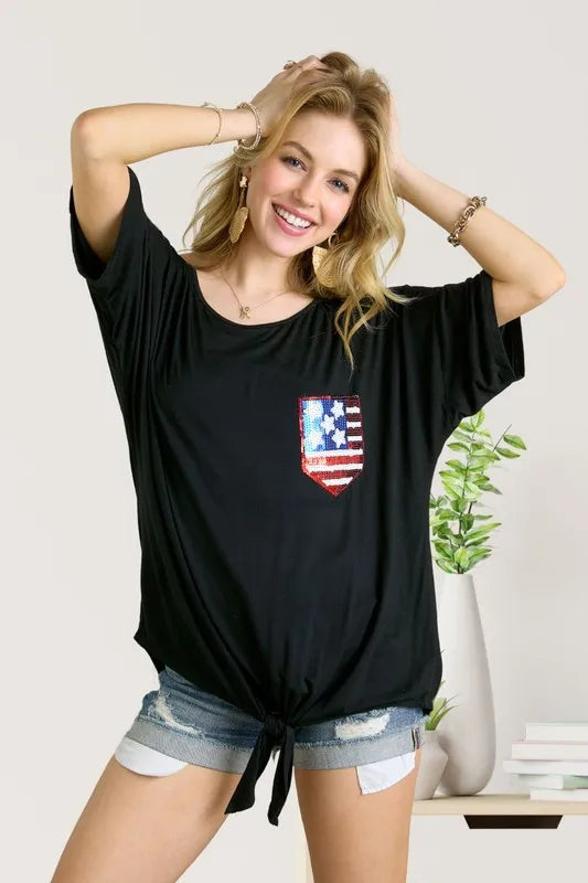 ADORA Sequin US Flag Pocketed Top