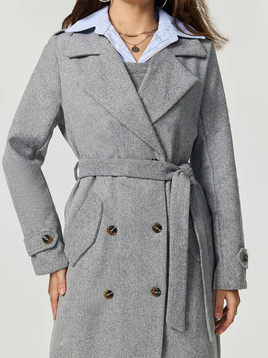 Collared Neck Long Sleeve Longline Coat - felvior