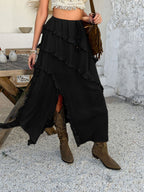 Devine Slit Drawstring Ruffled Skirt