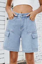 High Rise Denim Shorts with Cargo Pockets