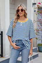 Contrast Striped Round Neck Half Sleeve T-Shirt