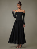 Off Shoulder Long Sleeve Maxi Dress - felvior