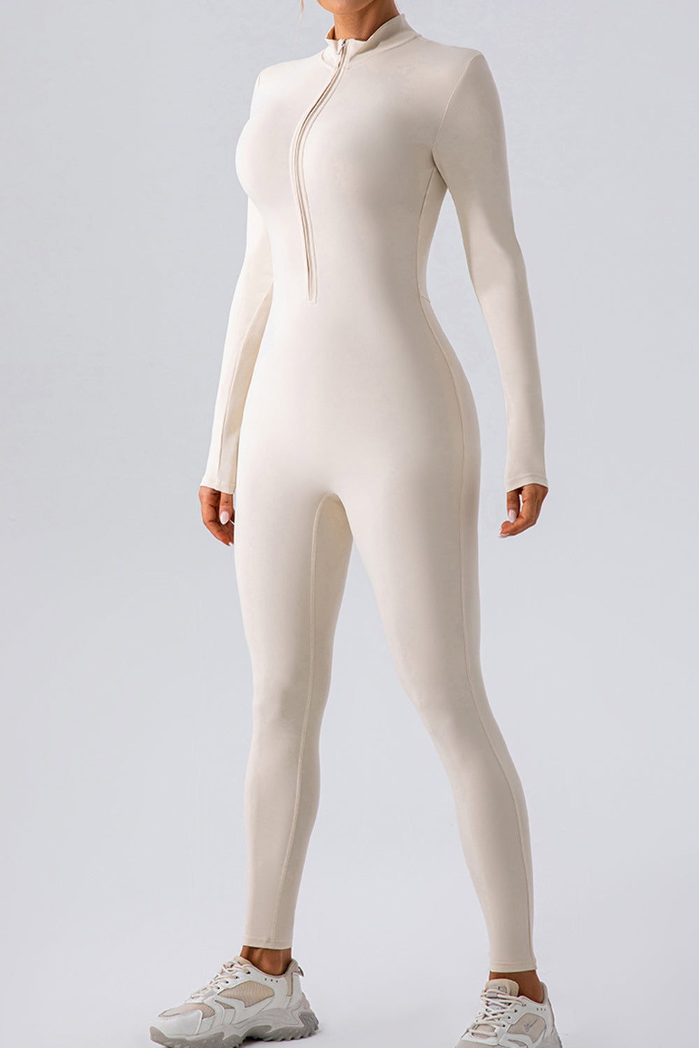 Half Zip Mock Neck Active Jumpsuit - felvior