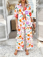 Devine Printed Button Down Shirt and Pants Set