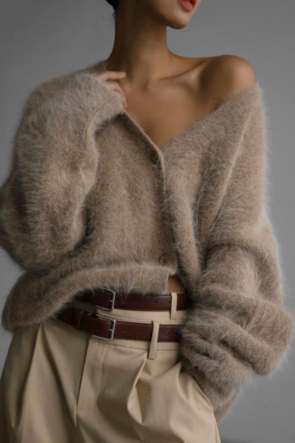 Fuzzy Button Down Long Sleeve Cardigan - felvior