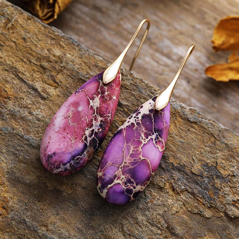 Teardrop Shape Natural Stone Dangle Earrings - felvior