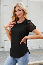 Smocked Round Neck Short Sleeve T-Shirt