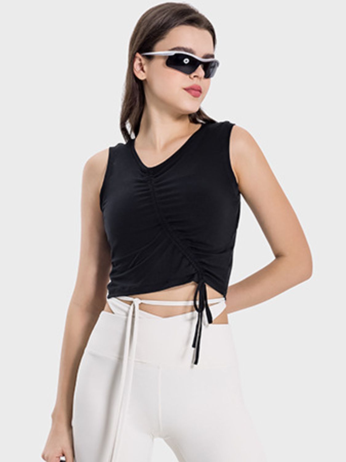Millennia Drawstring Ruched Wide Strap Active Tank - felvior