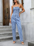 Spaghetti Strap Denim Overalls with Pockets - felvior