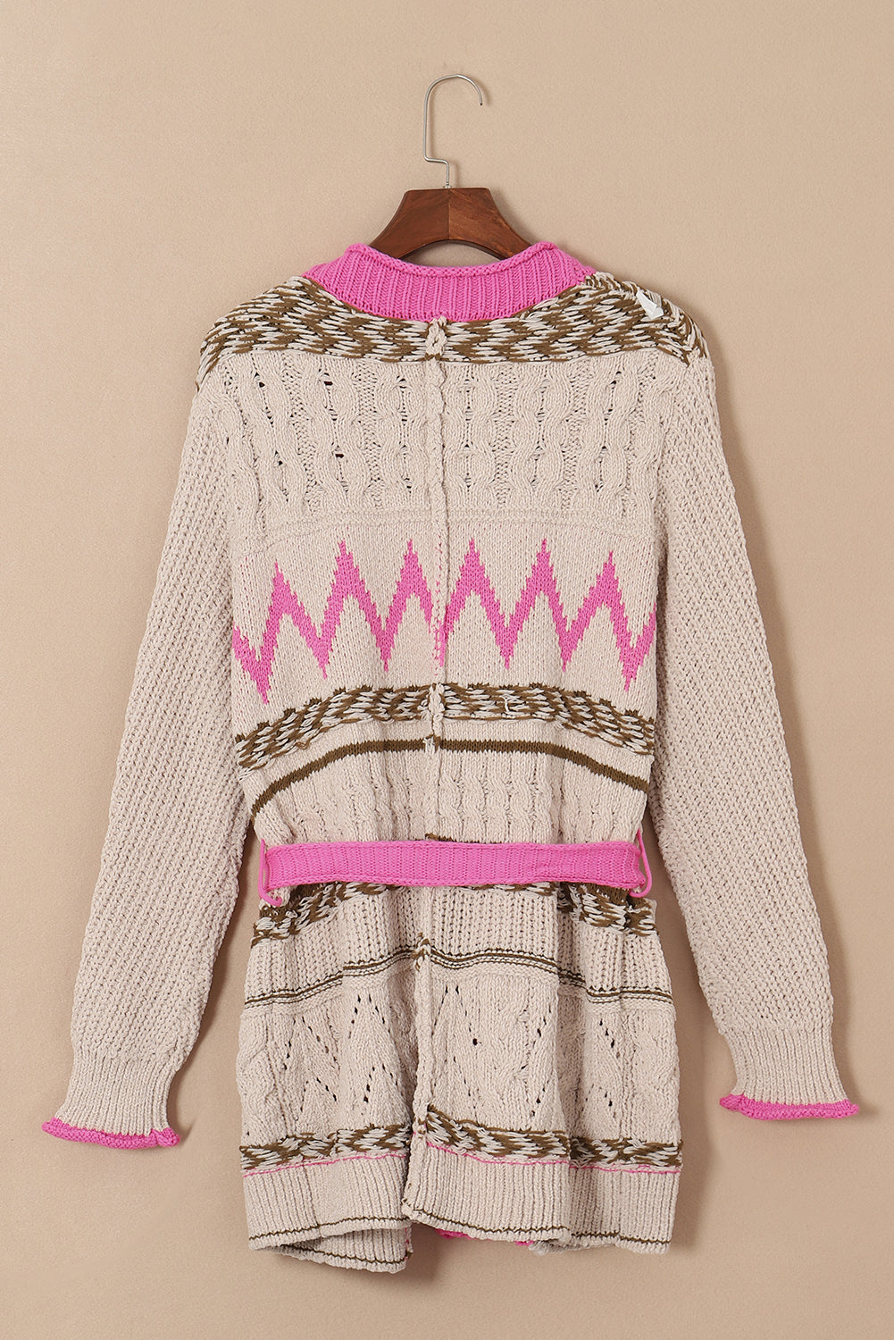 Contrast Tied Open Front Cardigan - felvior