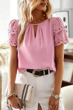 Devine Cutout Round Neck Short Sleeve Blouse