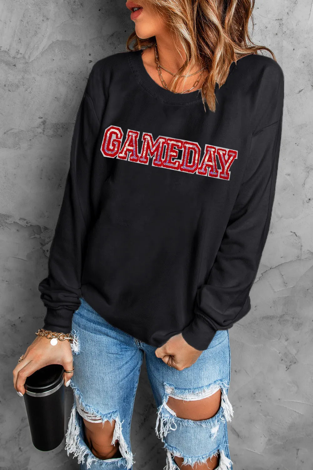 GAME DAY Round Neck Long Sleeve Sweatshirt - felvior