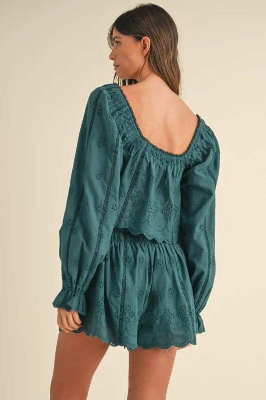 MABLE Embroidered Scalloped Lace Top and Short Set - felvior