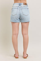 Judy Blue Full Size Frayed Hem High Rise Denim Shorts with Pockets Plus Size