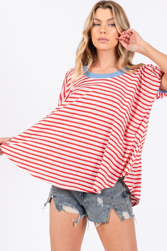 Ces Femme Striped Round Neck Short Sleeve T-Shirt Zweitbild