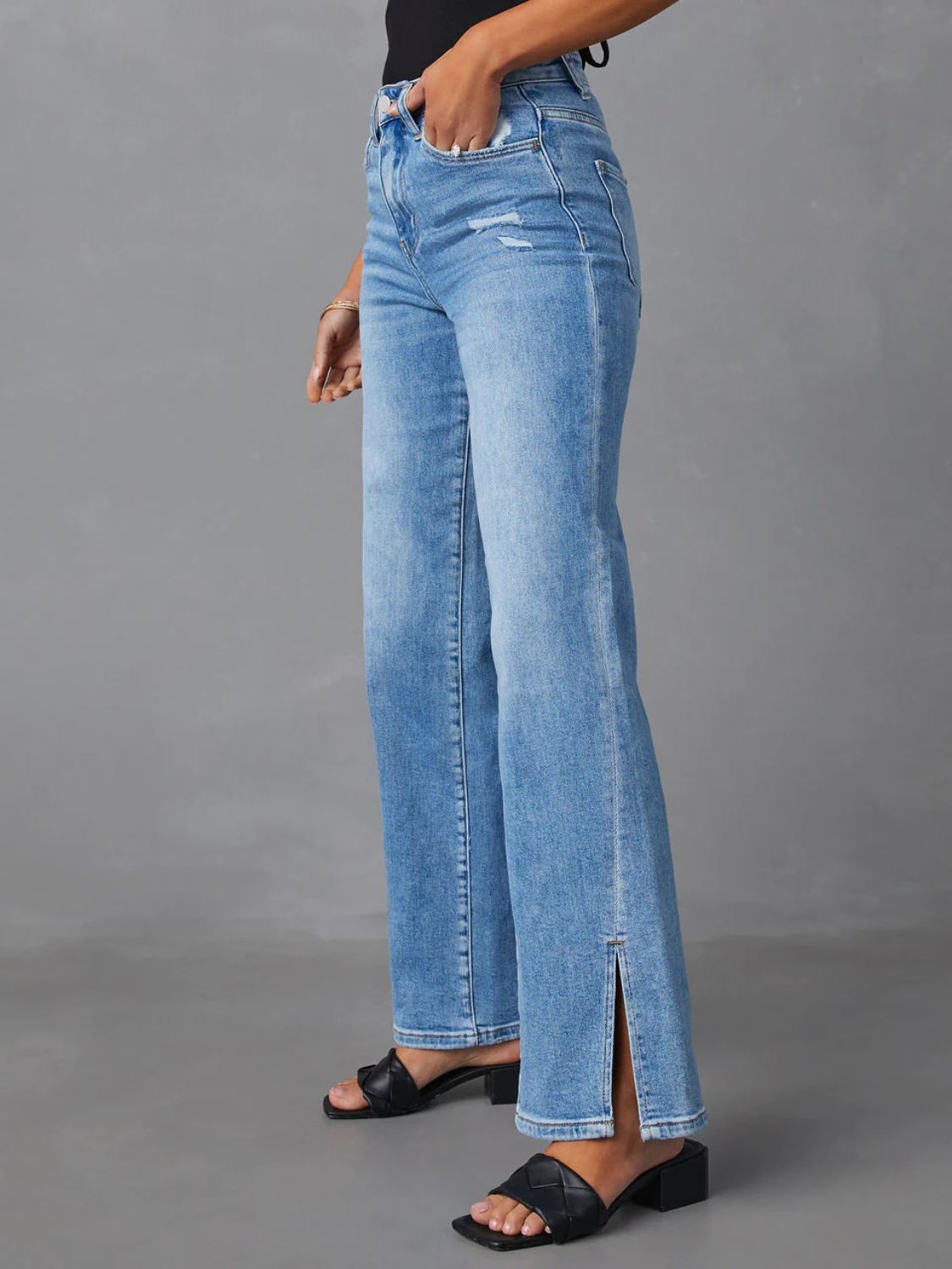 Slit Buttoned Jeans with Pockets - felvior