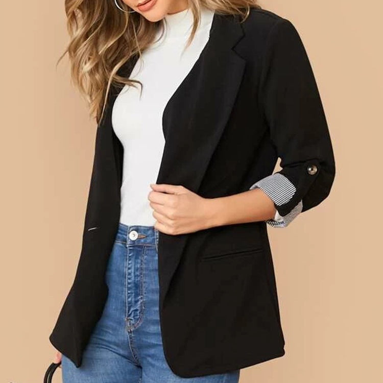 Lapel Collar Roll-Tab Sleeve Blazer - felvior