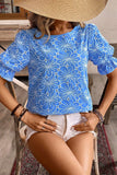 Eyelet Flower Embroidery Flounce Sleeve Blouse - felvior