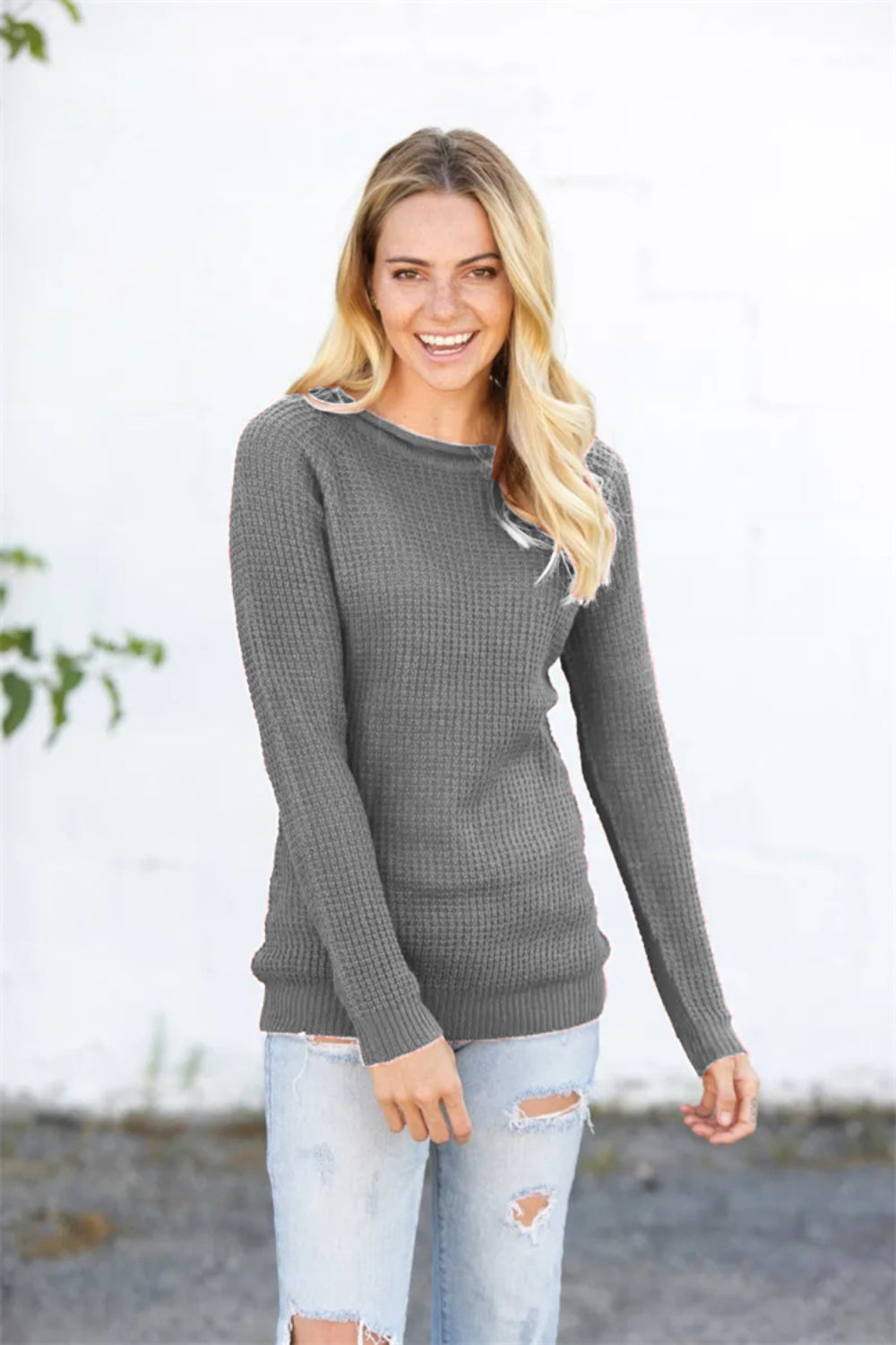 Round Neck Raglan Sleeve Sweater - felvior