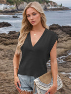 Ribbed Hem V-Neck Sweater Vest