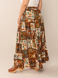 Plus Size Ruched Printed Maxi Skirt - felvior