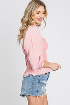 GeeGee Full Size Ruffled Smocked Frill Square Neck Top Plus Size