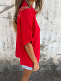 Full Size Collared Neck Half Sleeve Shirt Plus Size - felvior