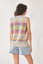Davi & Dani Multi Color Crochet Sleeveless Knit Vest Top
