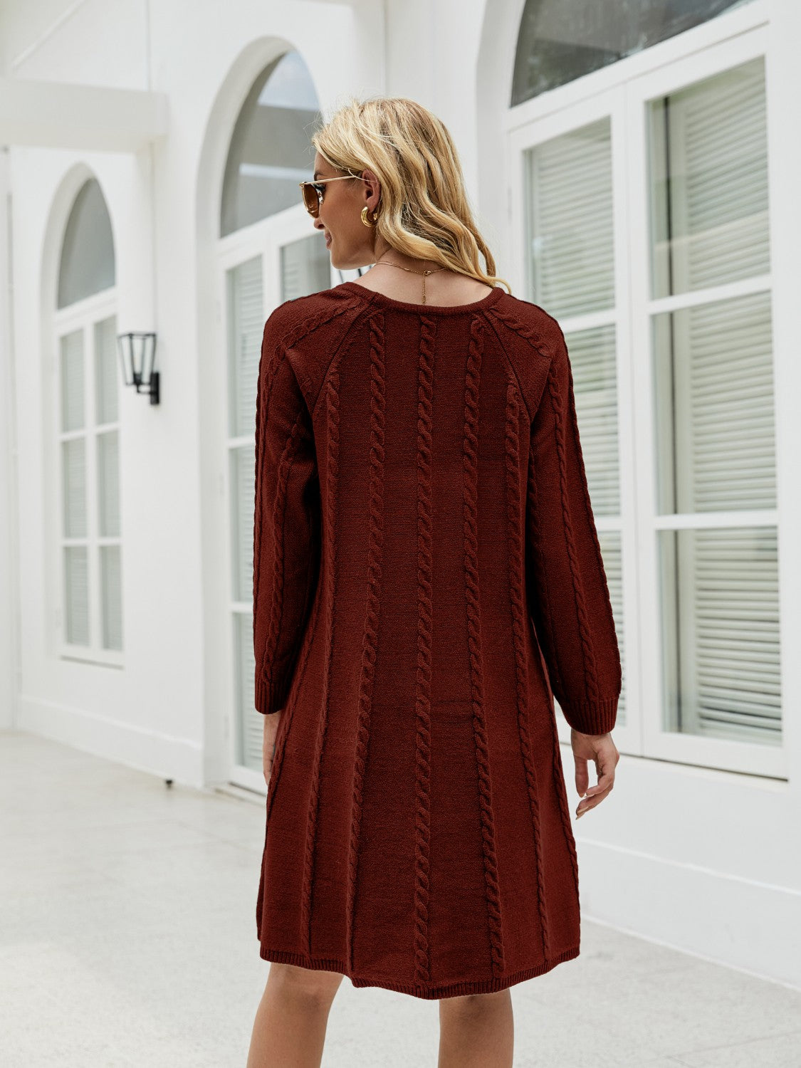 Cable-Knit Long Sleeve Sweater Dress - felvior