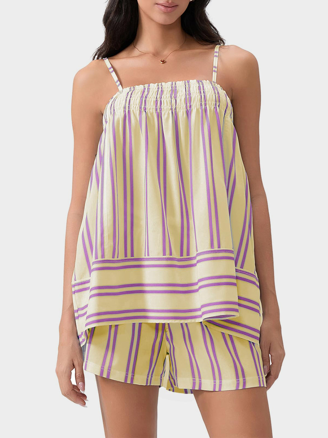 Smocked Square Neck Cami and Shorts Set - felvior