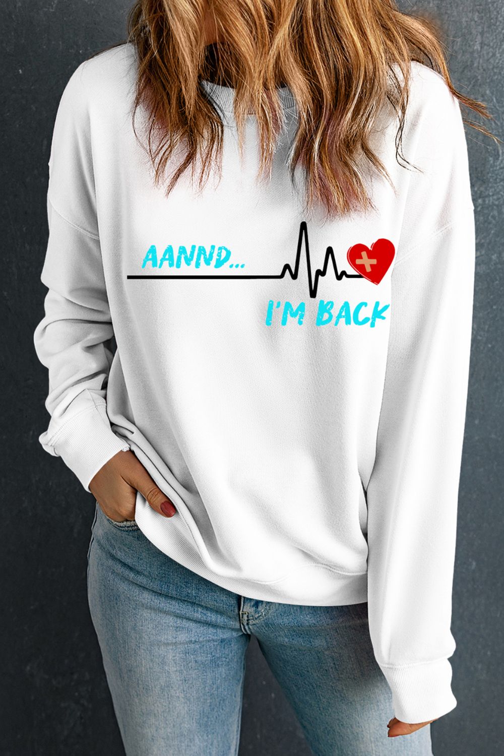 Graphic Round Neck Long Sleeve Sweatshirt - felvior