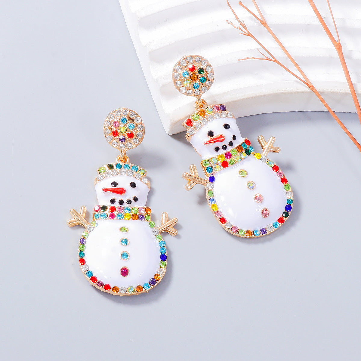 Alloy Rhinestone Snowman Earrings - felvior