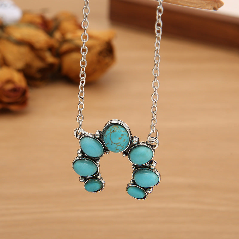 Artificial Turquoise Alloy Pendant Necklace - felvior