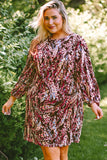 Plus Size Printed Round Neck Long Sleeve Mini Dress - felvior