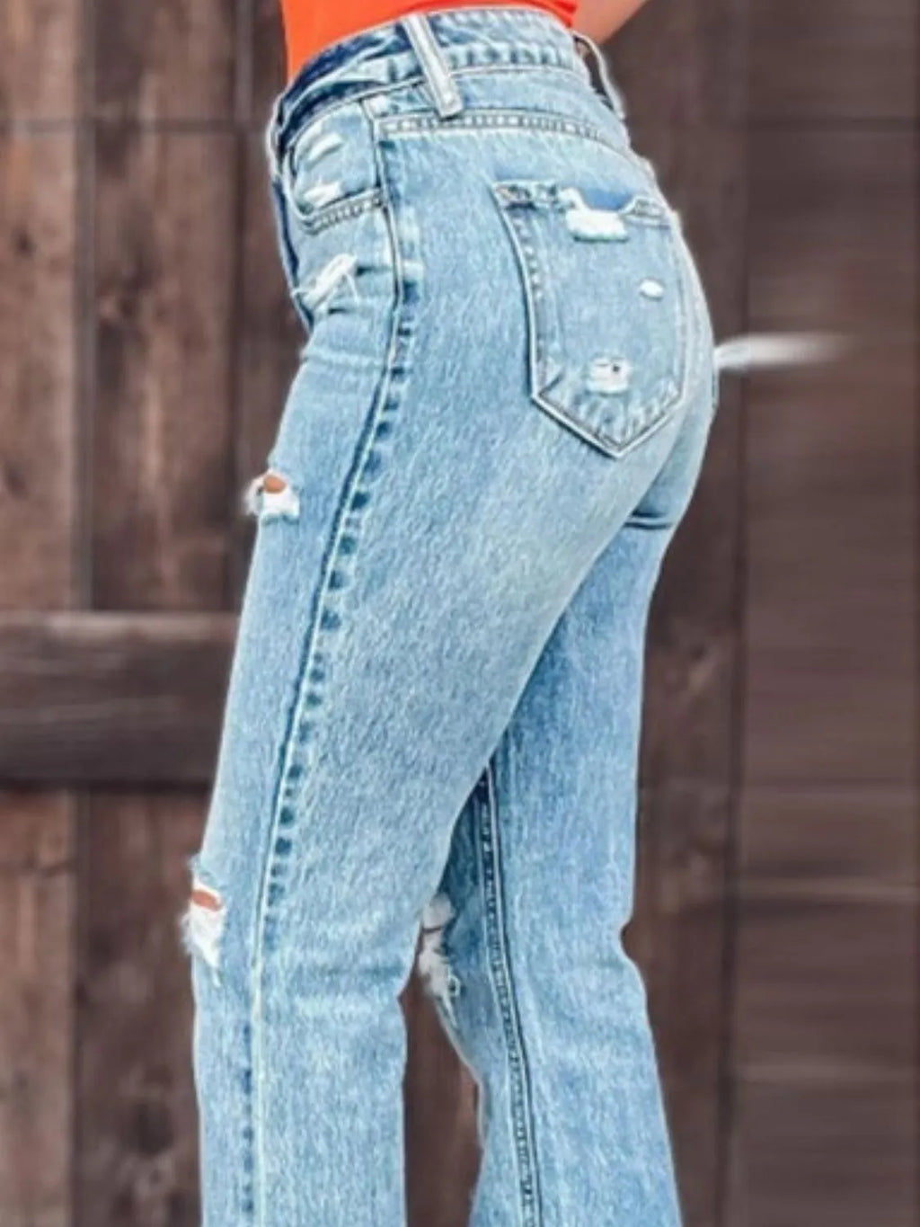 Distressed Slit Bootcut Jeans