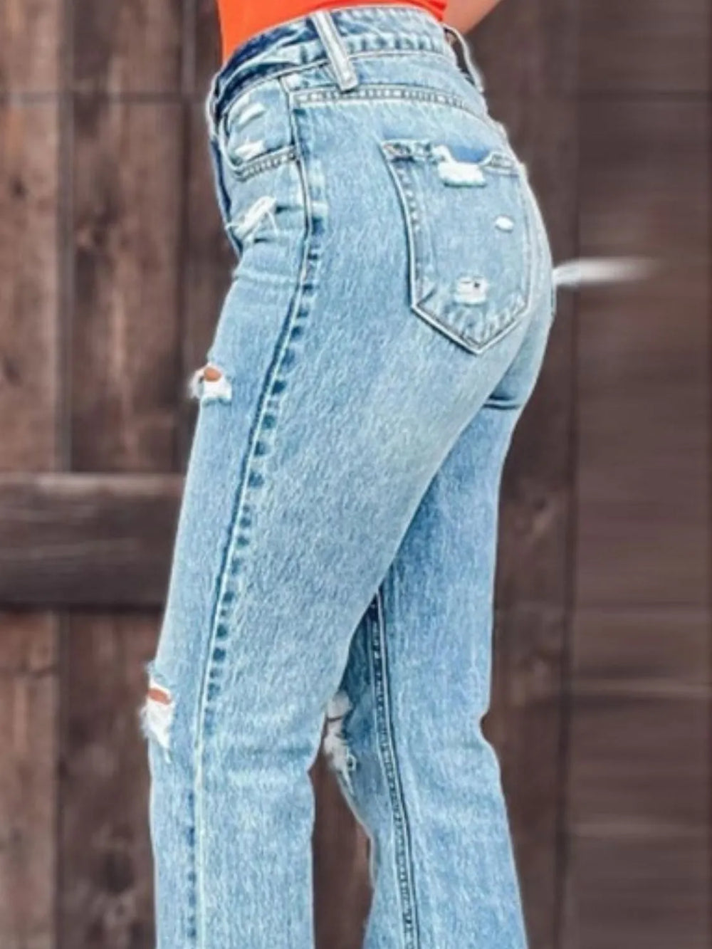 Distressed Slit Bootcut Jeans