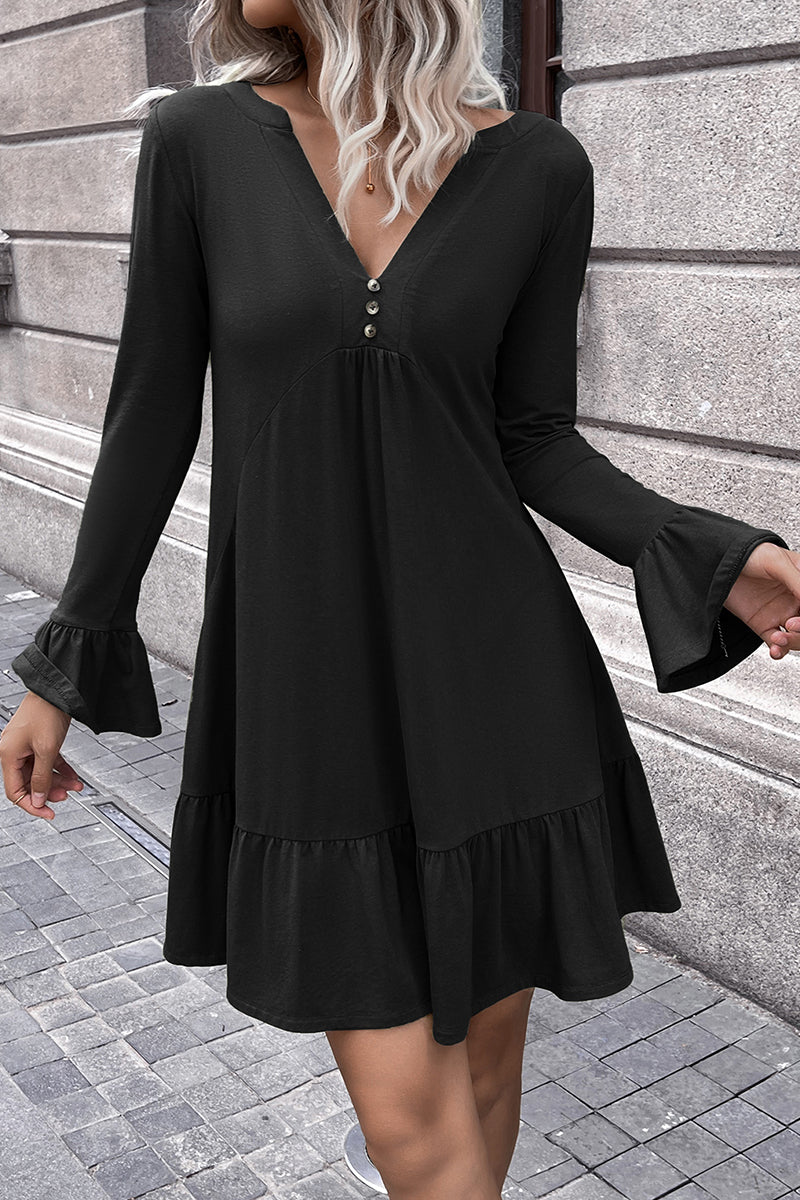 Ivy Lane V-Neck Flounce Sleeve Ruffle Hem Mini Dress - felvior