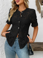 Button Down Half Sleeve Lace Shirt