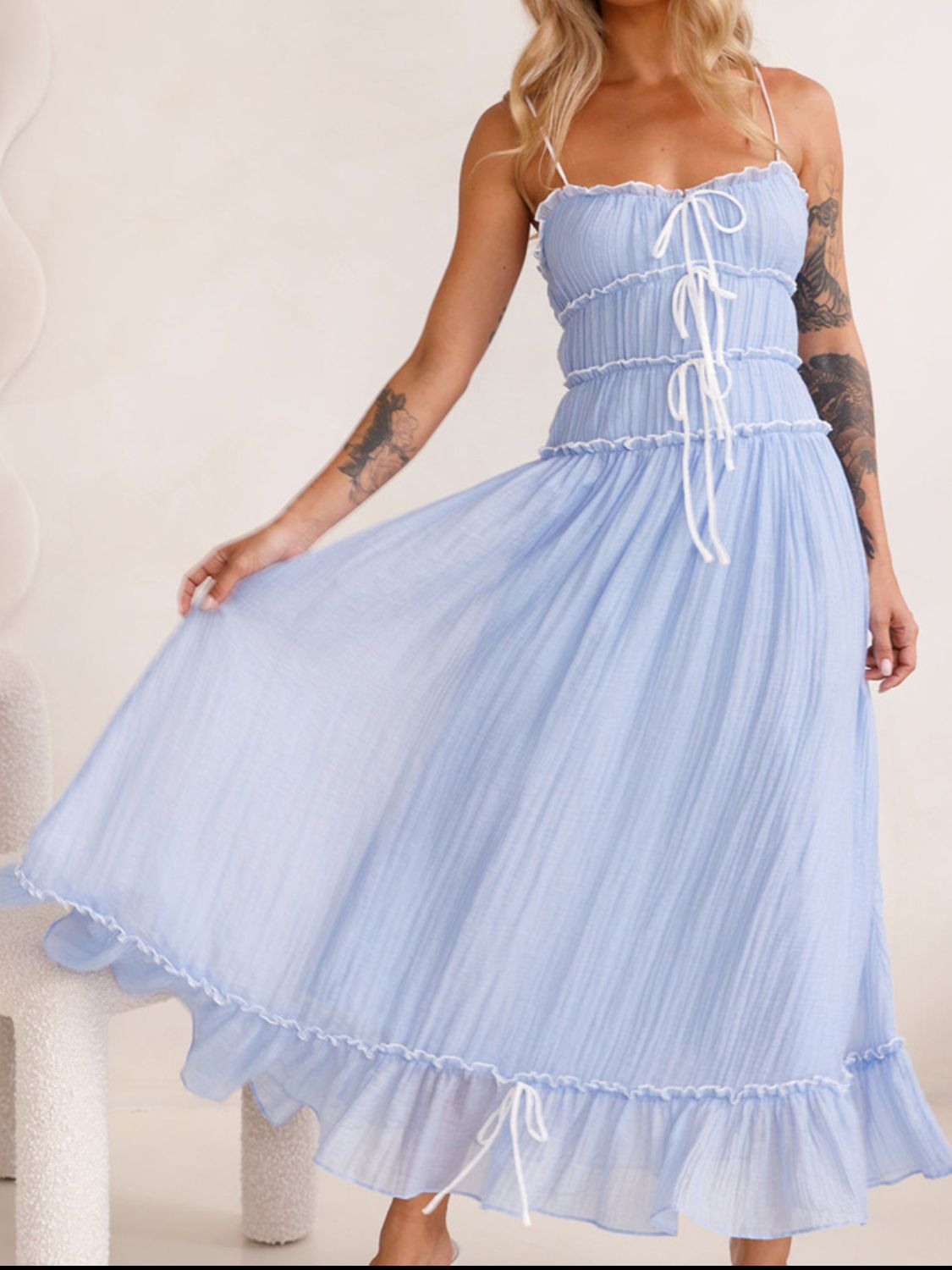 Devine Frill Ruffled Hem Midi Cami Dress - felvior