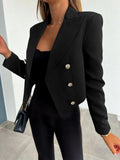 Plus Size Buttoned Lapel Collar Long Sleeve Blazer - felvior