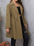 Honey Plus Size Lapel Collar Drawstring Roll-Tab Sleeve Trench Coat - felvior