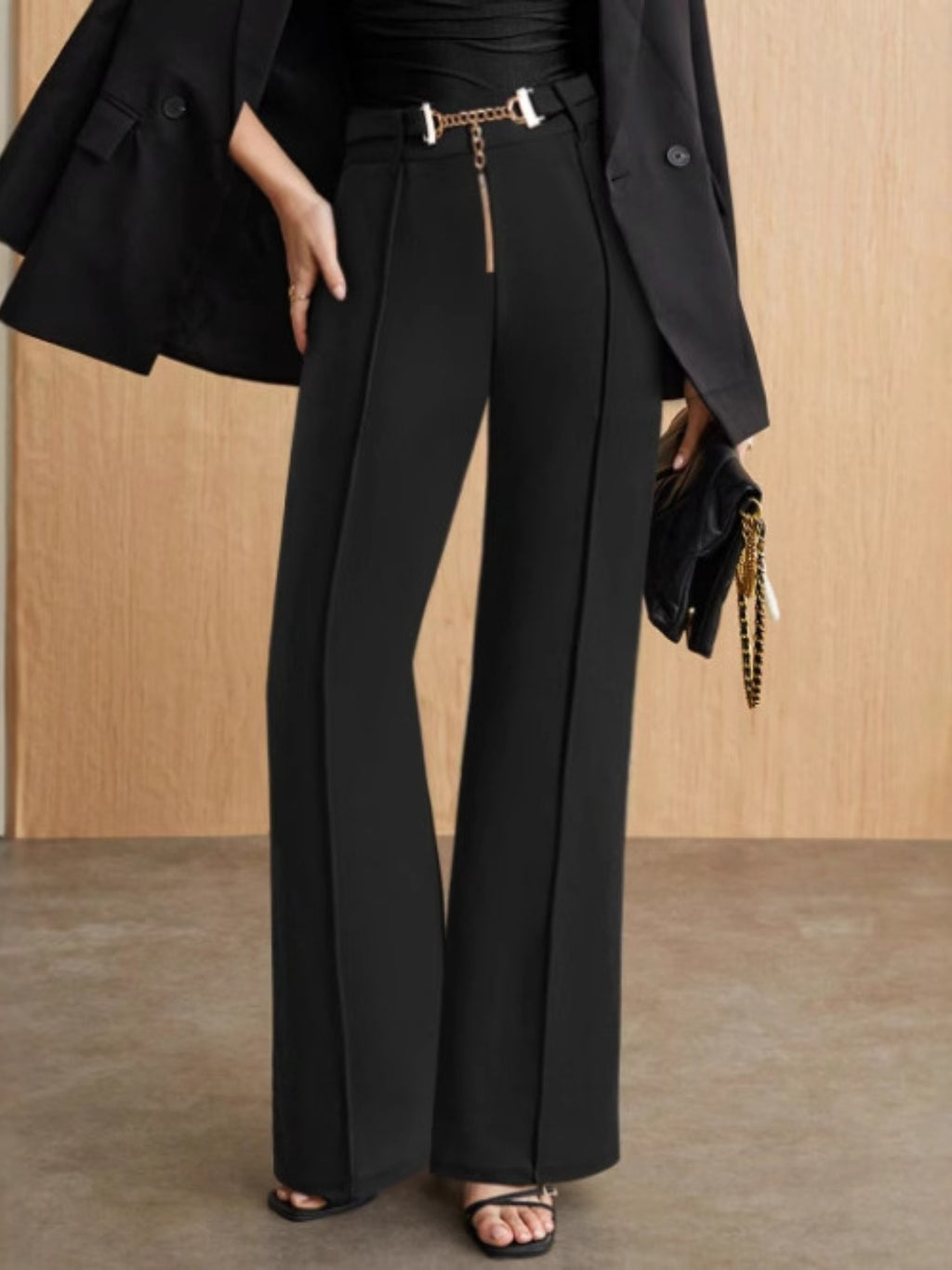 Chain Detail High Waist Pants