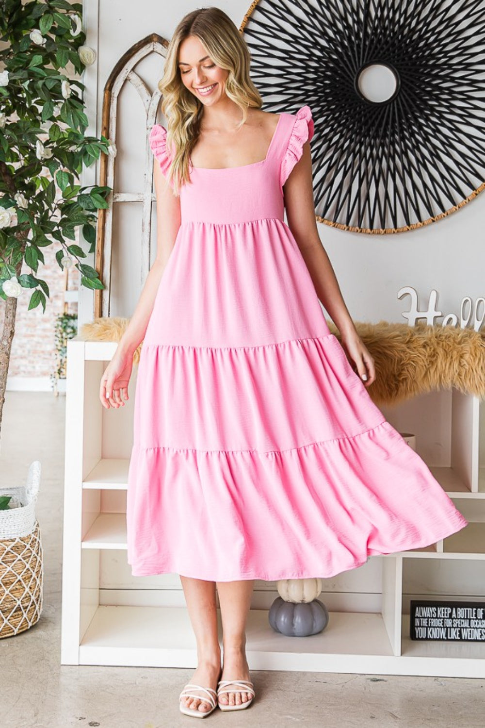 Reborn J Ruffled Sleeveless Tiered Midi Dress - felvior