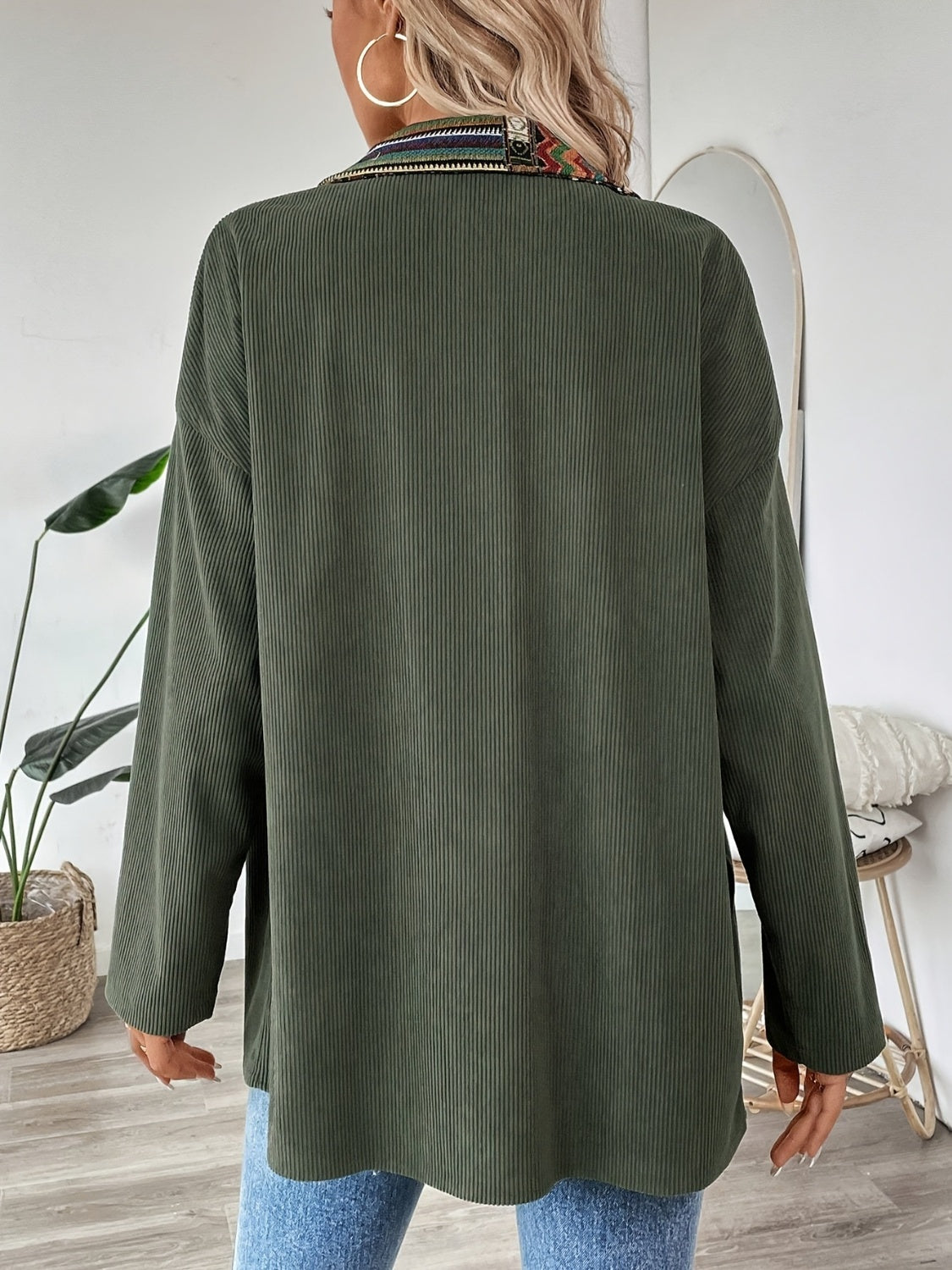 Snap Down Long Sleeve Jacket with Chest Pockets - felvior