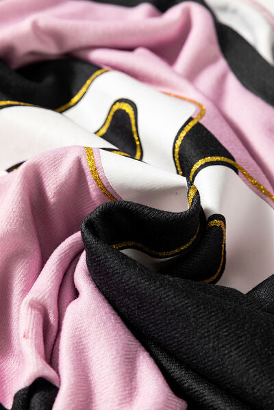 High-Low Color Block Round Neck Long Sleeve T-Shirt - felvior
