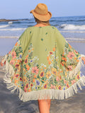 Plus Size Fringe Open Front Cover-Up - felvior
