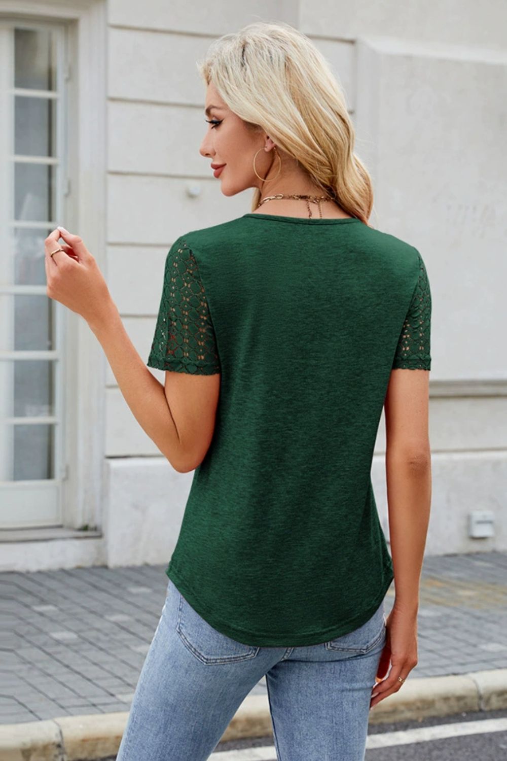 Smocked Round Neck Short Sleeve T-Shirt