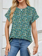 Printed Round Neck Short Sleeve Top